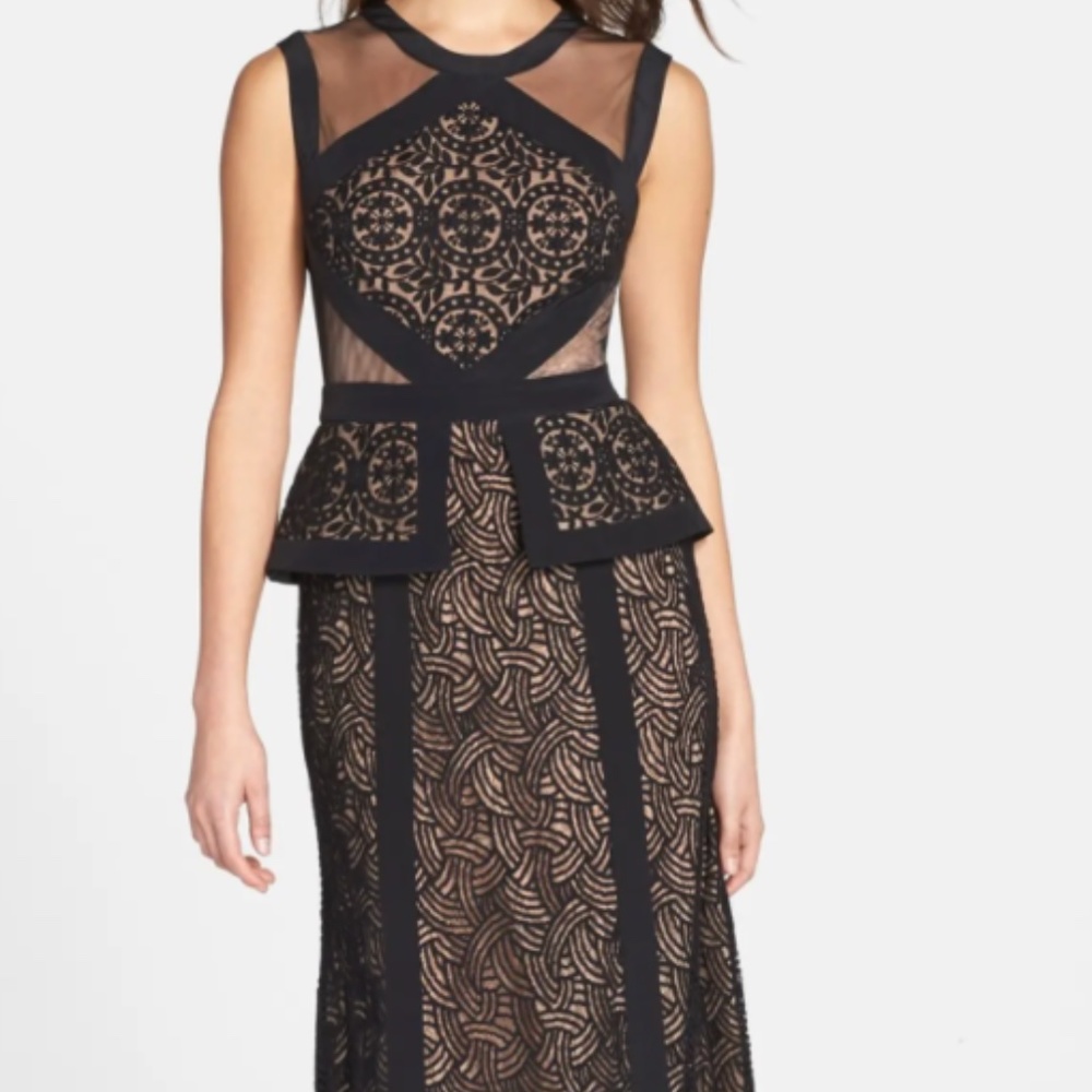 'Vivana' Embroidered Mesh Peplum Gown